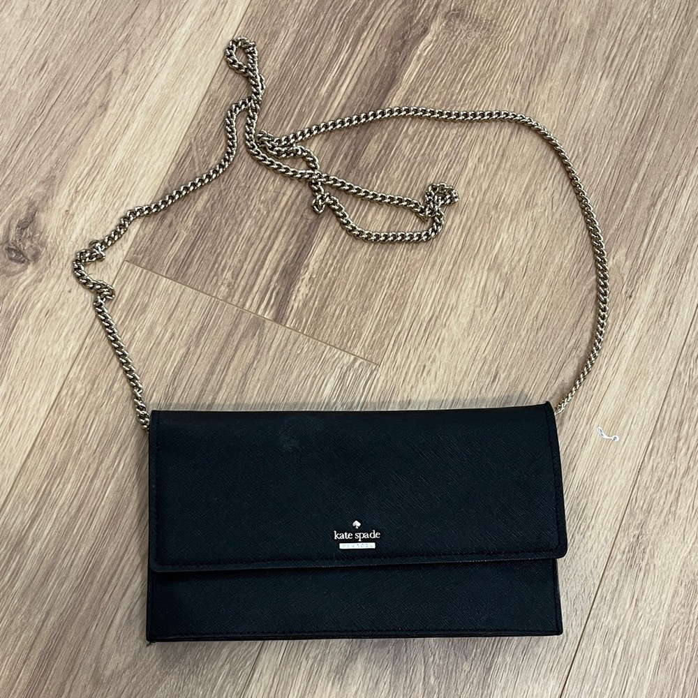 Kate Spade Black Clutch with Gold Chain